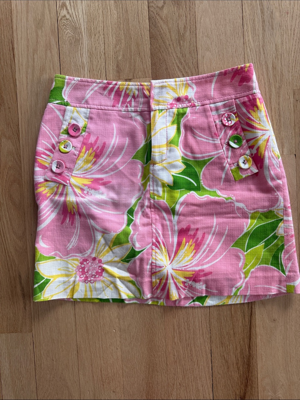 Lilly Pulitzer Pink Floral Mini Skirt with Green and Yellow Accents